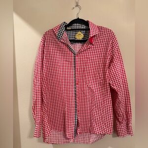 Steven Land Trim Fit Button Down Shirt Men’s XL Red White Houndstooth Cotton
